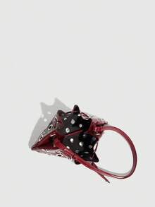 Edgy Metallic Rivet Shoulder Bag – Hollow Eyelet Drawstring Bucket Purse For Women |   Gothic-Chic Messenger Crossbody Bag - Rượu vang đỏ - Xem 5