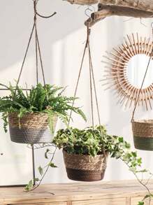 1pc/2pcs Woven Hanging Basket Flower Pot For Plants, Handmade Rattan Planter For Ivy