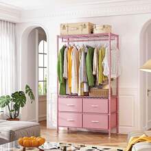 EnHomee Heavy Duty Tall Clothes Rack With Shelves, Hanging Hanger With 4 Drawers, Freestanding Adjustable Wardrobe Closet For Bedroom, Living Room, Cloakroom, Pink - Hồng - Xem 9