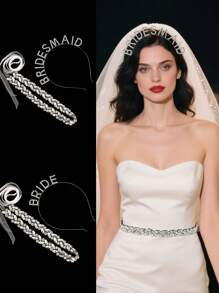 Set de accesorii de nuntă 2 buc, bentiță de mireasă cu strasuri, curea pentru rochia de mireasă în stil minimalist, potrivită pentru domnișoarele de onoare și mama miresei