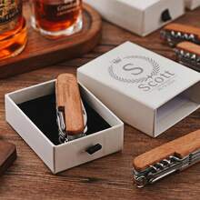 10 件装、30 件装定制开罐器、可定制姓名、防损、11 合 1 多功能刀具、家居用品、定制结婚礼物、雕花木制户外软木塞螺丝刀、新郎礼物、创意雕刻 - 11合1 - 查看 5