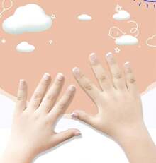 MISUD French Fake Nails 24pcs Classic Natural Pre-Glued Short Square Shape With Shiny Edge False Nails For Kids And Teen Girls Full Cover Artificial Nails