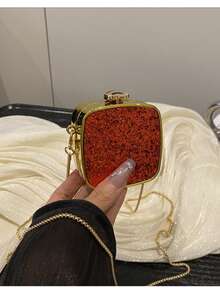 时尚复古方形亮片迷你链条斜挎包，气质优雅