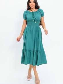 Vestido mídi ciganinha festa casual verão moda gringa evangélica escritório*** - Verde Menta - Visão 5