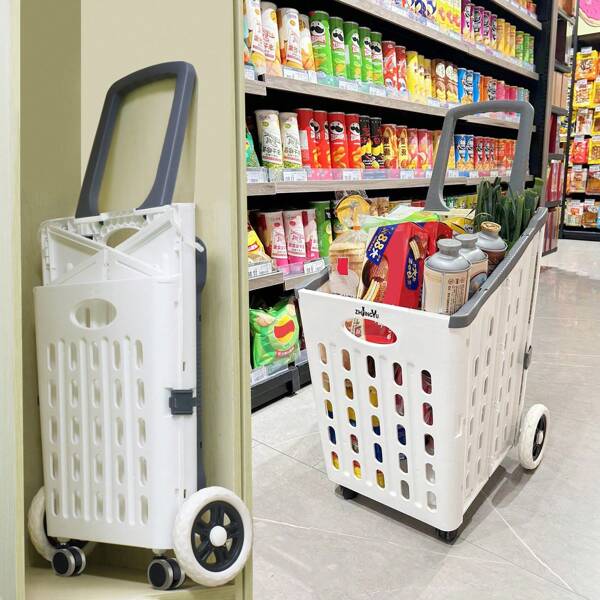 Einkaufskörbe mit großer Kapazität - faltbarer Handwagen - Haushaltslagerwagen mit Schwenkrädern - Plastik-Einkaufswagen
