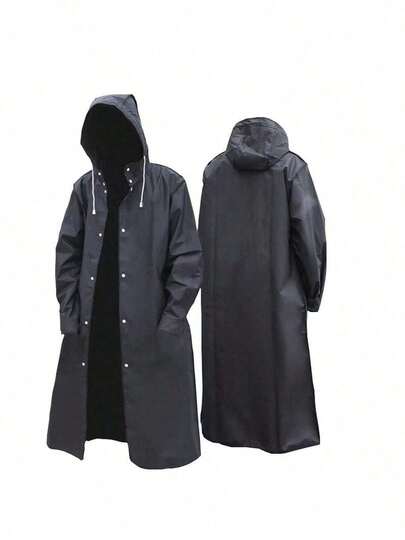 1 件男女通用黑色防水长款雨衣雨衣连帽风衣户外徒步雨衣适合学校、办公室、家庭、旅行（购买前，您需要根据尺码表确定相应的尺码。