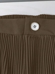 女士纯色宽松新款时尚百搭百褶短裤裙 - 咖啡棕 - 查看 3