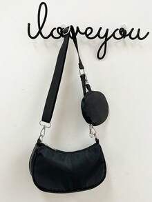 大容量女士背包单肩斜挎休闲布包，方便 - 黑色 - 查看 3