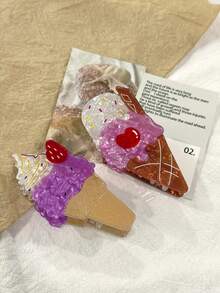 发夹 1 件装 冰淇淋和草莓汁发夹，女士装饰发夹，适合生日和情人节礼物 发饰，学校用品，大学 - 彩色 - 查看 7