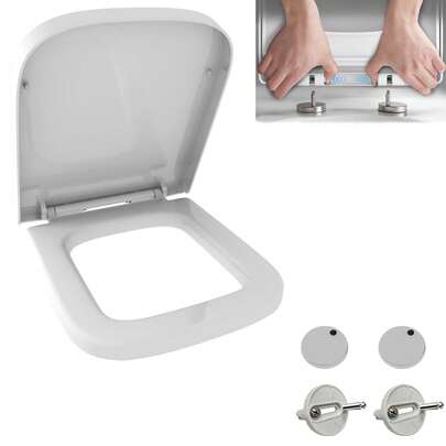 Huini Square Toilet Seat, Soft Close Toilet Seats With Quick Release, Simple Top Fixing With 360° Adjustable Hinges Standard Slow Closing Toilet Seat, Heavy Duty Anti-Bacterial White Loo Seat Toilet Lid Back To School