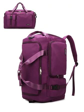 Buqingting 1 pièce Nouveau sac de bagage multifonctionnel à capacité élevée en tissu imperméable de couleur unie avec plusieurs poches, peut être accroché au compartiment à bagages avec une sangle d'épaule réglable et une fermeture éclair à l'arrière, convient pour les vacances, les voyages et les exercices, de couleur vert-violet