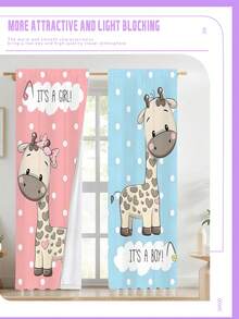 2PCSTwo Cartoon Giraffe Themed Curtains With Pink Curtains. Giraffes Wearing Pink Bows Paired With Blue Curtains. Giraffes With The Caption "IT'S A BOY!" Are Perfect For Giving GiftsPolyester Curtains For Kids Room - Soft Fabric & Easy To Clean - Multicolor - View 3
