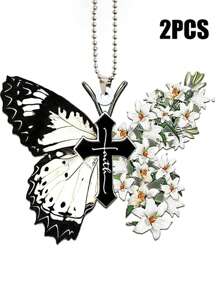 2pcs Butterfly Series Car Interior Supplies Christmas Tree Decoration Pendant Keychain Accessories