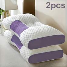 2pcs Massage Neck Pillows Adjustable Ergonomic Orthopedic Contour Support, High-Quality Pillow Core With Removable Zippered Cover, All-Season Sleeping Comfort, Neck And Shoulder Massager, Modern Pillow Design, Breathable Fabric - 2 chiếc - Trắng - Xem 2