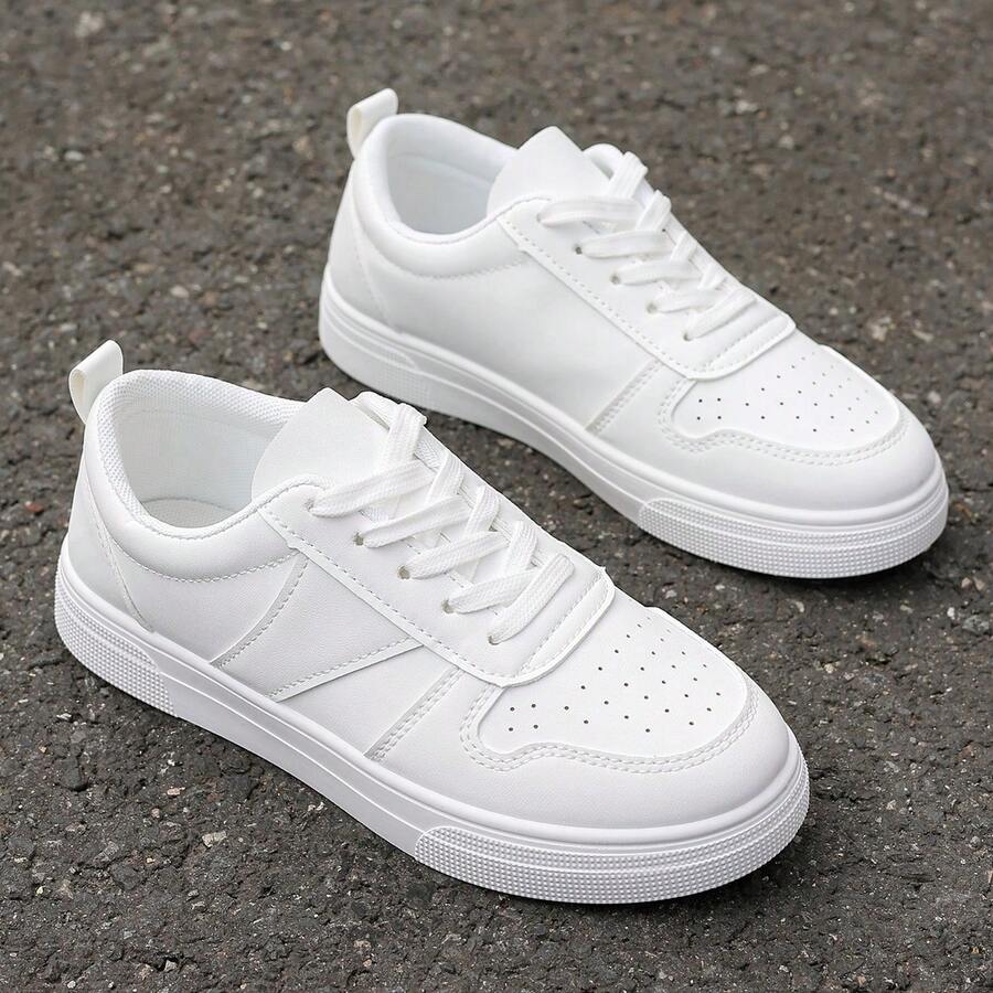 أحذية رياضية بيضاء جديدة للنساء، أحذية ركض رياضية للربيع/الخريف، أحذية كاجوال خارجية مسطحة متعددة الاستخدامات مانعة لالانزلاق لركوب السكيت - أبيض - مشاهدة 1