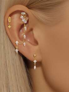 1pc 925 Sterling Silver Star Pendant Agate DIY Accessory Earring, Vintage Gift For Women, Suitable For Wedding, Party, Back To School Season And Other Occasions - Gold - View 5