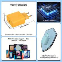 Caricabatterie rapido USB C da 25W con cavo Type-C da 1m, compatibile con Samsung Galaxy A54 A53 A34 A14 A13 M54 M53 M14 M13 5G S23 S22 S21 S20 Ultra Plus S10, /iPad, con spina europea, ricarica rapida ad alta potenza - Spina tipo C UE (220-240 V) - Visualizzare 4