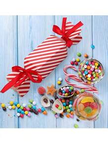 1/10/30/50/100 Pcs Christmas Candy Boxes With Ribbons, Red & White Striped Paper Gift Boxes For Candy, Chocolates, Party Favors, Xmas, Weddings & Party Decor, Christmas Room Decor Home Decor Christmas Decor Home Mystery Box Misteriosa Blind Box Halloween Candy Box Trick Or Treat Christmas Decorations