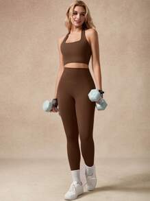 NcmRyu 1 Set Women High Stretch Yoga Pilates Running Training Casual Sports Suit