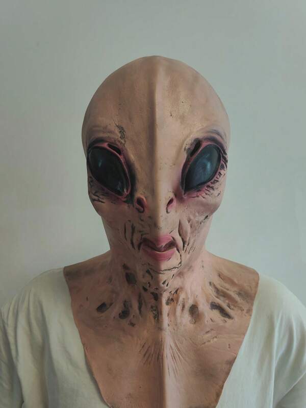 1 pièce, masque d'extraterrestre OVNI de science-fiction, couvre-chef d'horreur, masque en latex, latex synthétique, masque réaliste, accessoire complet de couvre-chef amusant, accessoires de farce, costume de cosplay quotidien, accessoires de tournage, fournitures de fête de bar, de club et de carnaval, accessoires de représentation sur scène (le matériau en latex a une légère odeur)
