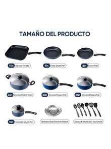 Kit batería de cocina aluminio sartén antiadherente 18pcs set ollas sartenes utensilios cocina profesional antiadherente gran cantidad diseño moderno resistencia funcional accesorios hogar - azul real - Ver 2