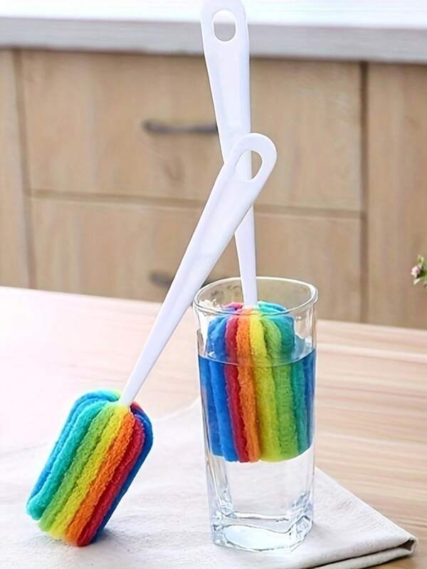 2pcs Long Handle Cup Brush, Rainbow Color Cleaning Brush Pot, Home Use Cup Cleaner, Bottle Brush