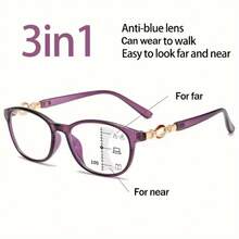 Elegant 3-In-1 Progressive Multi-Focal Reading Glasses For Women - Anti-Blue Light, +1.00 To +4.00 Diopters Increase, Adjustable Full-Frame Oval Design, Mixed Material Of PC And Polycarbonate, Fashionable And Durable, Suitable For Digital Screens And Reading, Multi-Functional Vision Assistance, Anti-Blue Light Lenses, High-Quality Lenses, For Office Workers Only - 紅色的 - 查看 2