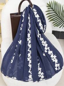 1pc Women Fashionable Spring & Autumn Casual Embroidered Floral Pattern Scarf Shawl Headscarf, Suitable For Everyday Wear