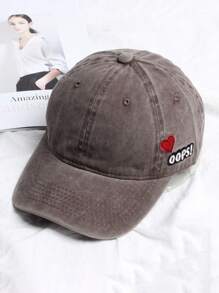 1pc Vintage Washed Sun-Proof Unisex Heart Embroidery Baseball Cap, Suitable For Couples Vacation Outfit