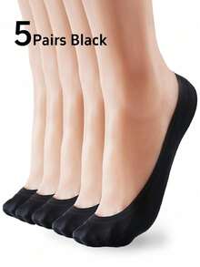 6 Pairs Women's Black Ultra-Thin Nylon Invisible Socks, Lining Socks, Non-Slip, Suitable For Business, Casual Wear And Various Shoes Like Flats, High Heels, Loafers And Sneakers, Great For Work, Shopping, Walking, Party And Daily Wear. (Also Available In 6/5/3/1 Pair Sets) Christmas Gift