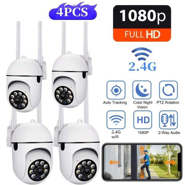 4-in-1 Stücke, 2-Wege Audio Drahtlose Smart Sicherheitskamera mit 360° Panoramablick, Ultra HD 720p Video, Farbige Nachtsicht, Innen-/Außenbereich, WLAN Smart Home Sicherheitskamera mit Bewegungsverfolgung, Innen-Sicherheitskamera | Moderne Sicherheitskamera | Hochauflösendes Video