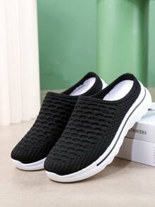 Plus Size Women Summer Casual Slip-On Loafers, Closed Toe Breathable Mesh Flat Sandals