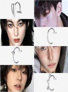 4 أزواج من خواتم الشفاه الزائفة من الفولاذ المقاوم للصدأ للنساء والرجال، خواتم أسنان المصاص، خواتم شفاه قابلة للتعديل بدون ثقب، أقراط أذن بدون ثقب، مجوهرات خاتم الأنف الزائف