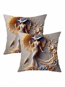 1 件/2 件花卉浮雕枕套，2D 单面印花，信封封口，18x18 英寸，适合感恩节、圣诞节、结婚纪念日、新年礼物、生日礼物、情侣礼物，非常适合家居装饰靠垫套、汽车、沙发、卧室 - 彩色 - 查看 4