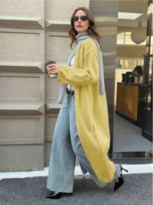 Women's Autumn And Winter Casual Versatile Solid Color Long Cardigan And Woolen Long Jacket, Comfortable And Suitable For Leisure, Daily Life, Dating, Home, Office, Party Gatherings, Festivals, Shopping, Halloween, Christmas, Thanksgiving, Holidays/Fall Women Clothes/Y2k Tops Y2k/Streetwear/Punk