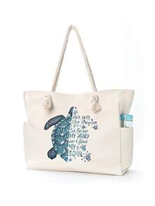 1pc Large Printed Beach Tote Bag With Zipper, Summer Girls Tote Bag, Pool Vacation Storage Bag, Large Capacity Shoulder Bag, Multiple Usage Scenarios, Suitable For Beach Sunbathing, Picnic, Camping, Travel, Gym, Pool Bag, Beach Bag, Weekend Bag Reusable Shopping Bag Or Daily Commuting - Multicolor - View 1