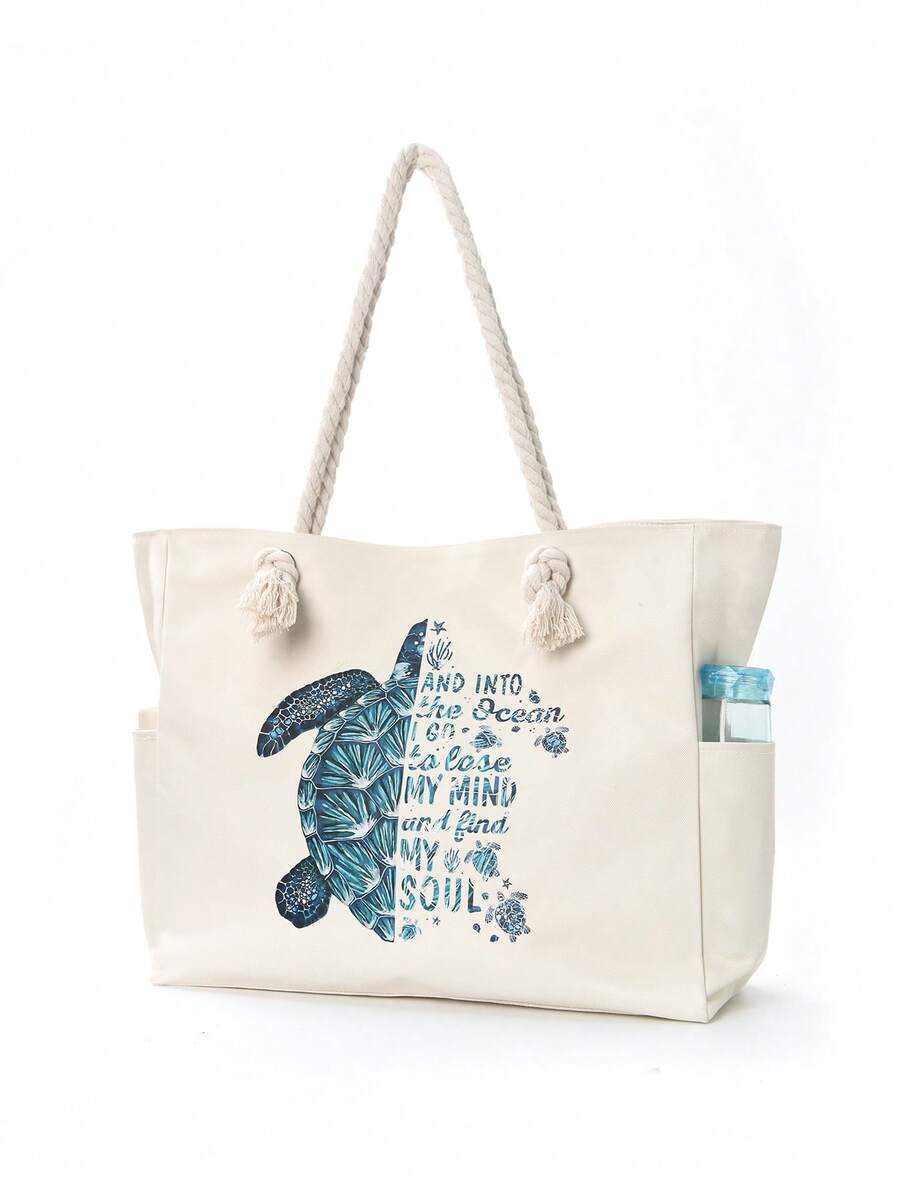 1pc Large Printed Beach Tote Bag With Zipper, Summer Girls Tote Bag, Pool Vacation Storage Bag, Large Capacity Shoulder Bag, Multiple Usage Scenarios, Suitable For Beach Sunbathing, Picnic, Camping, Travel, Gym, Pool Bag, Beach Bag, Weekend Bag Reusable Shopping Bag Or Daily Commuting - Multicolor - View 1