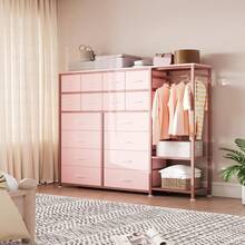 Closet System Clothes Rack With 16 Fabric Drawers & 2 Storage Shelves, Walk In Closet Organizer System Freestanding Closet Organizer For Hanging Clothes, Clothes Rack Built-In Garment Rack Heavy Duty Garment Rack, Wardrobe Closet Clothing Rack Tall Storage Tower, Sturdy Frame - Pink - View 1
