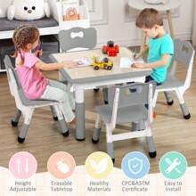 Kids Table And Chairs Set, Height Adjustable Desk With 4 Seats For Ages 2-10,Arts & Crafts Table,Graffiti Desktop, Non-Slip Legs, Max 300lbs, Children Multi-Activity Table For Classrooms,Daycares,Home