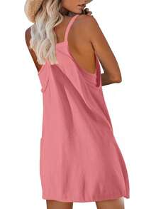 Womens Sleeveless Athletic Hot Shot Mini Dress With Built-In Shorts Sundress - Pink - View 7