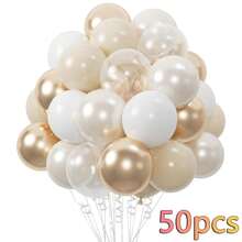 50pcs Nude White Gold Balloons, 10inch Metallic Champagne Gold Cream White Clear Balloon, White Sand Blush Beige Transparent Party Balloons, For Birthday, Boho Theme Wedding Party, Anniversary, Engagement Party Decorations