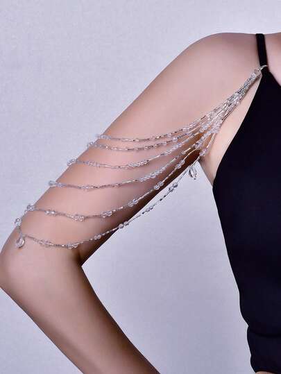 1 pieza Cadena de brazo de novia de cristal artificial, diseño multicapa en forma de U, accesorio para el hombro para vestido de novia, fiesta y vestimenta de noche, temporada de bodas australiana