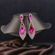 1 Pair European & American Style Crystal Zirconia Pendant Earrings, Suitable For Women's Party Wear, Elegant & Versatile