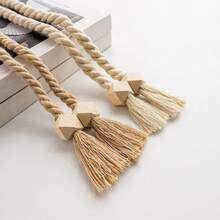 2 件木制窗帘绑带，波西米亚风格涤纶手工编织绳，带圆球或立方体设计，适用于窗帘、透明窗帘架，增添舒适氛围 - 彩色 - 查看 9