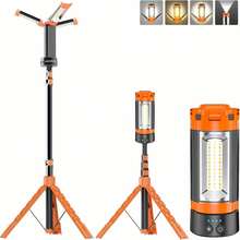 Adewalk 12000mAh Camping Light With Stand, Rechargeable Work Light, Dimmable Cordless Work Light With 3 LED Lamp Heads, Magnetic Emergency Flashlight With 79" Detachable Tripod - Orange - View 2