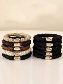10pcs Thick Braided Hair Ties High Elasticity Ponytail Hair Accessories Versatile Thick Style Bun Hair Ties Gold Bead Rubber Bands High Elasticity Durable - Multicolor - View 6