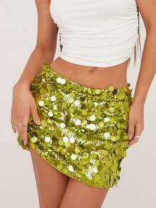 Mini Sequin Skirt For Women Sexy Stretchy Pencil Bodycon Night Out Party Club Sparkly Skirts - 綠色 - 查看 4