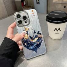 Funda para teléfono (1 unidad) con nuevo diseño de gasa colorida degradada con láser IMD. Compatible con phone 16/15/14/13/12/11 (series completas), 13/14 Pro/15 Plus/16 Pro. Incluye protector de lente. Diseño clásico anticaídas y de materiales mixtos. - Plateado - Ver 5