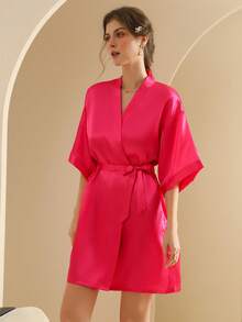 Women's Silk Nightgown Wedding Dressing Robe Lightweight Cardigan Robe Bridal Morning Robe Friend's Robe, Suitable For Home And Hotel Wear. - Hot Pink - View 5