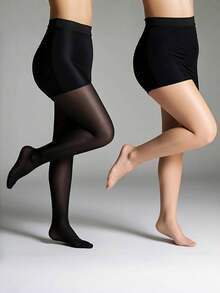 2条装加大码女士高弹力紧身裤，微透明性感丝袜，适合圣诞节穿着，最大承重300磅 - 彩色 - 查看 4